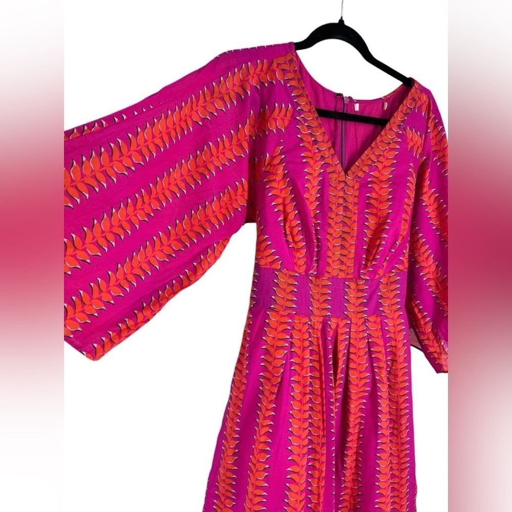 eShakti Wayward Fancies Plunge Linear Graphic Print Cotton Voile Dress fits S